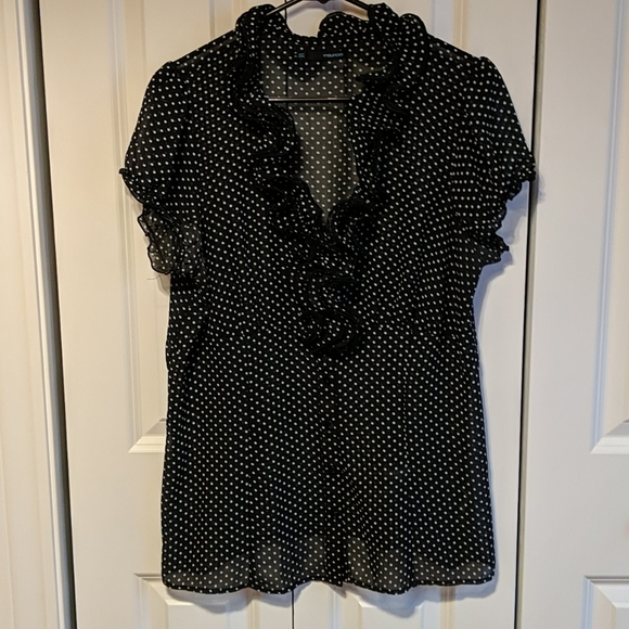 Maurices Tops - Super cute polka dot sheer blouse with ruffle neck